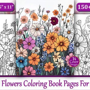 Bright Summer Flower Bouquet Outline Drawing for Coloring or Painting Digital PDF Download