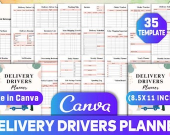 Delivery Driver Planner: Mileage & Expense Tracker (Canva Template, PDF, JPG, PNG)