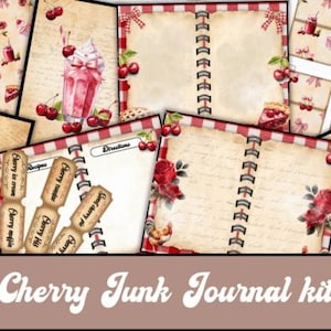 Cherry Lemon Junk Pages, Journal Cover, Digital, Printable, Red Junk Journal, Yellow Junk Journal, Junk Journal