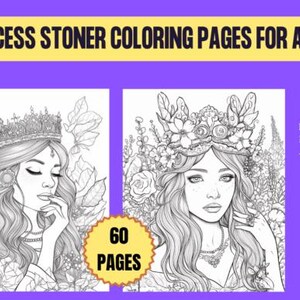 Stoner Moments, Cozy and Cute Princess Stoner Coloring Book for Stress Relief, 60 Coloring, Printable Instant Download PDF