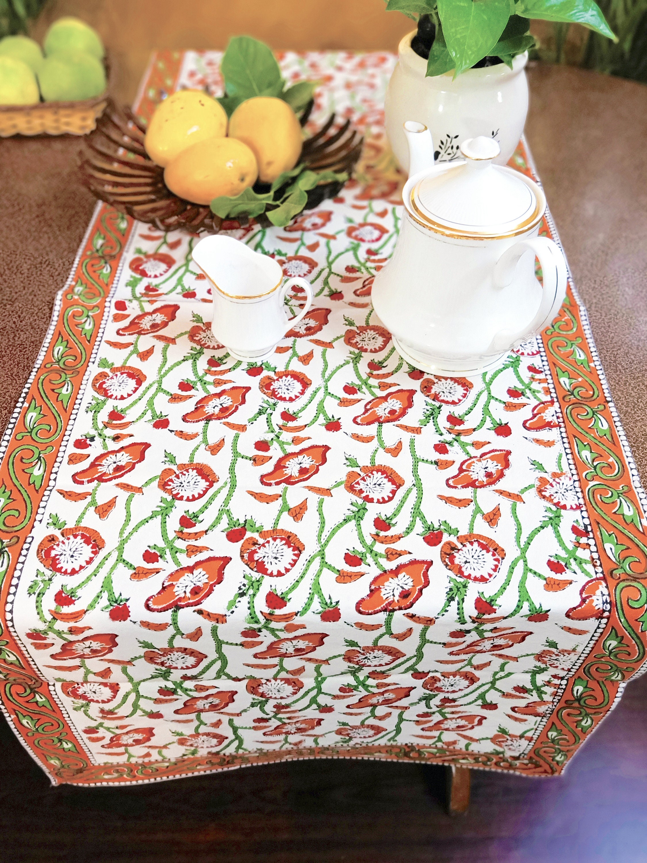 Jaipur Indian Tablecloth Hand Block Print Table Cover Rustic Etsy