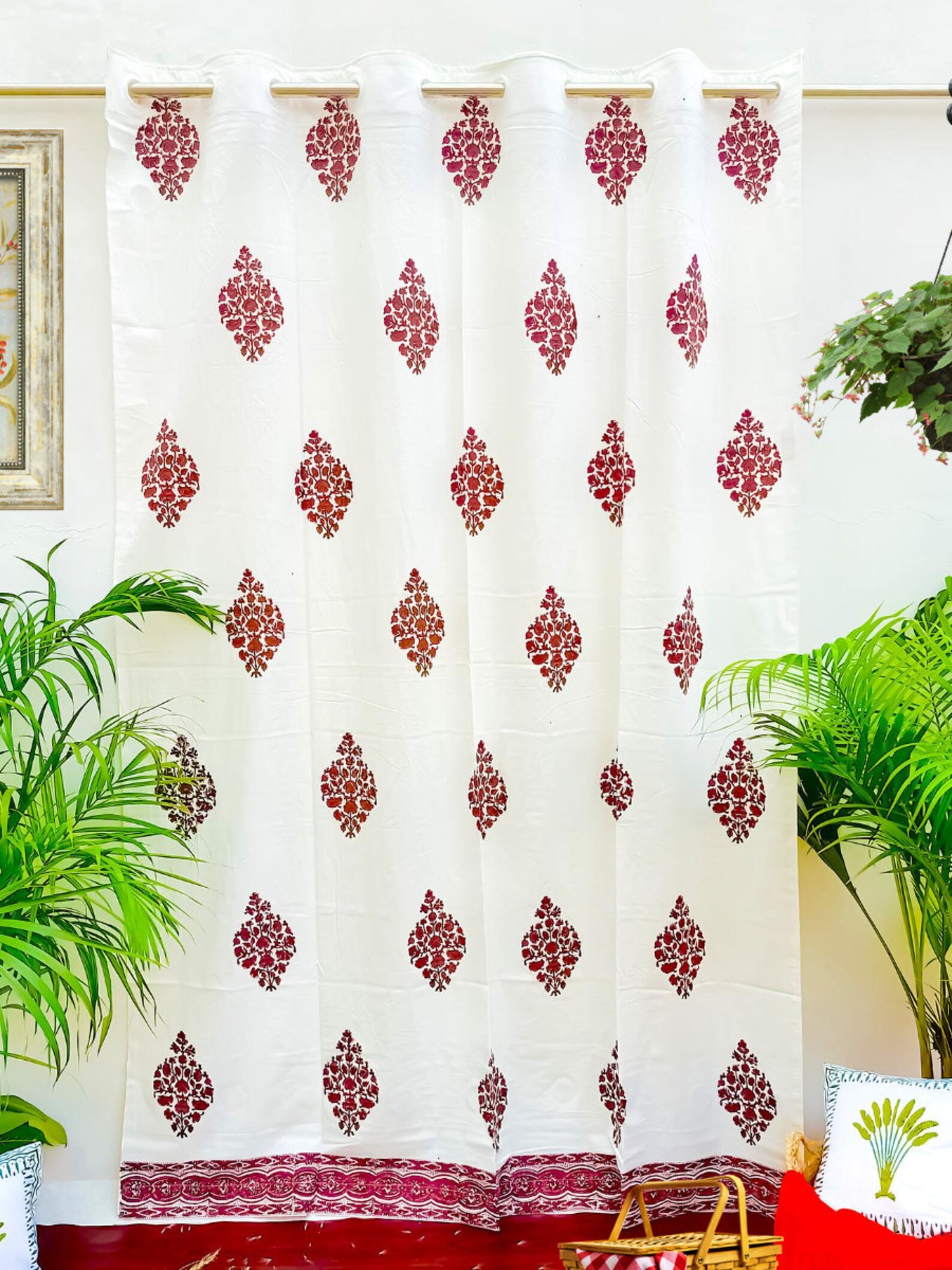 Pink Block Print Cotton Curtain 2 Pcs Sheer Curtain Boho Etsy