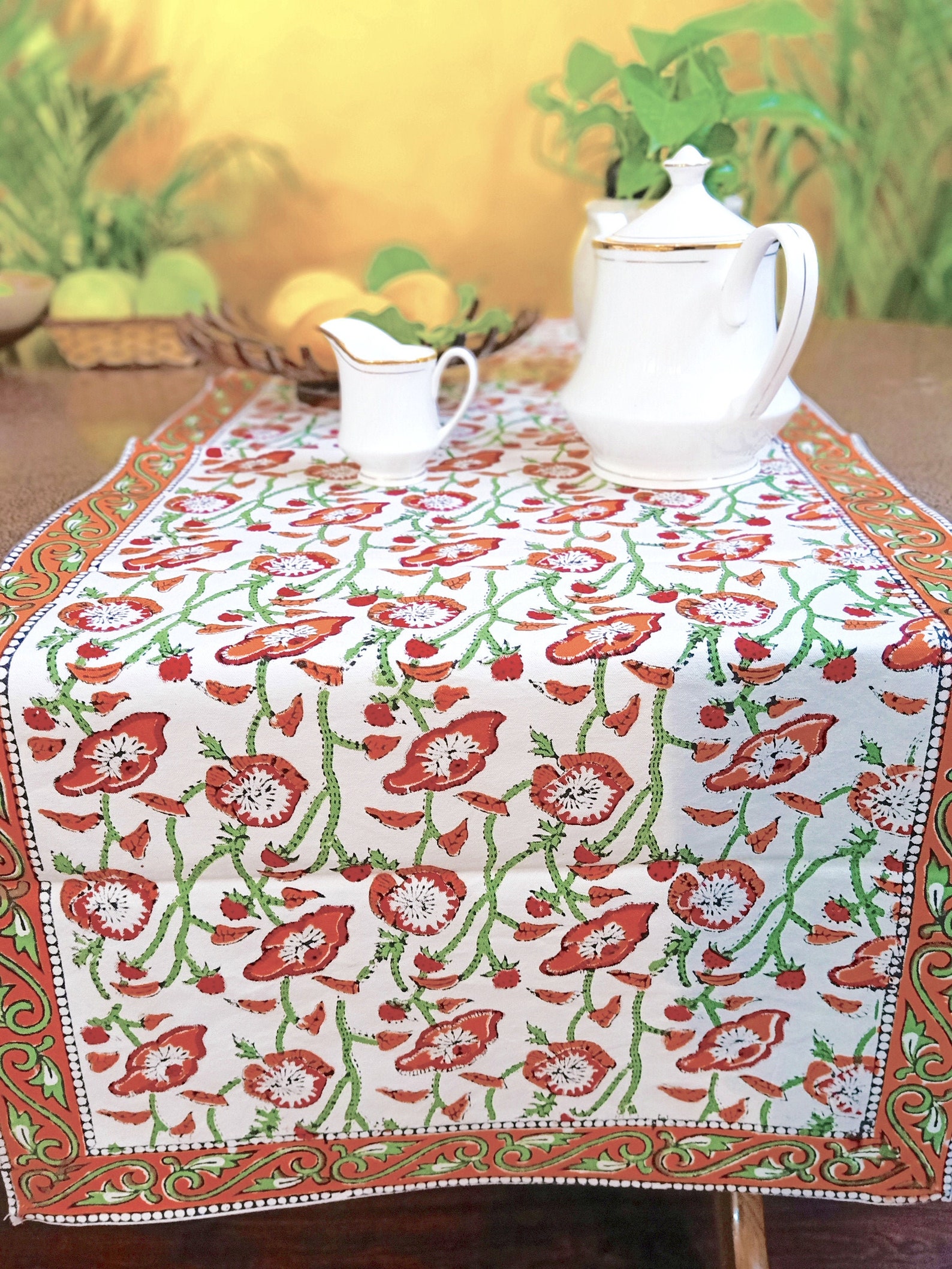 Jaipur Indian Tablecloth Hand Block Print Table Cover Rustic | Etsy