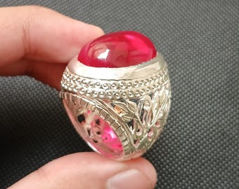 Labor erstellt großen Cabochon Rubin Edelstein Ring 925 Sterling Silber handgemachte Oval Rubin Stein Taubenblut Rubin Ring Anari Yaqoot Ring für Männer