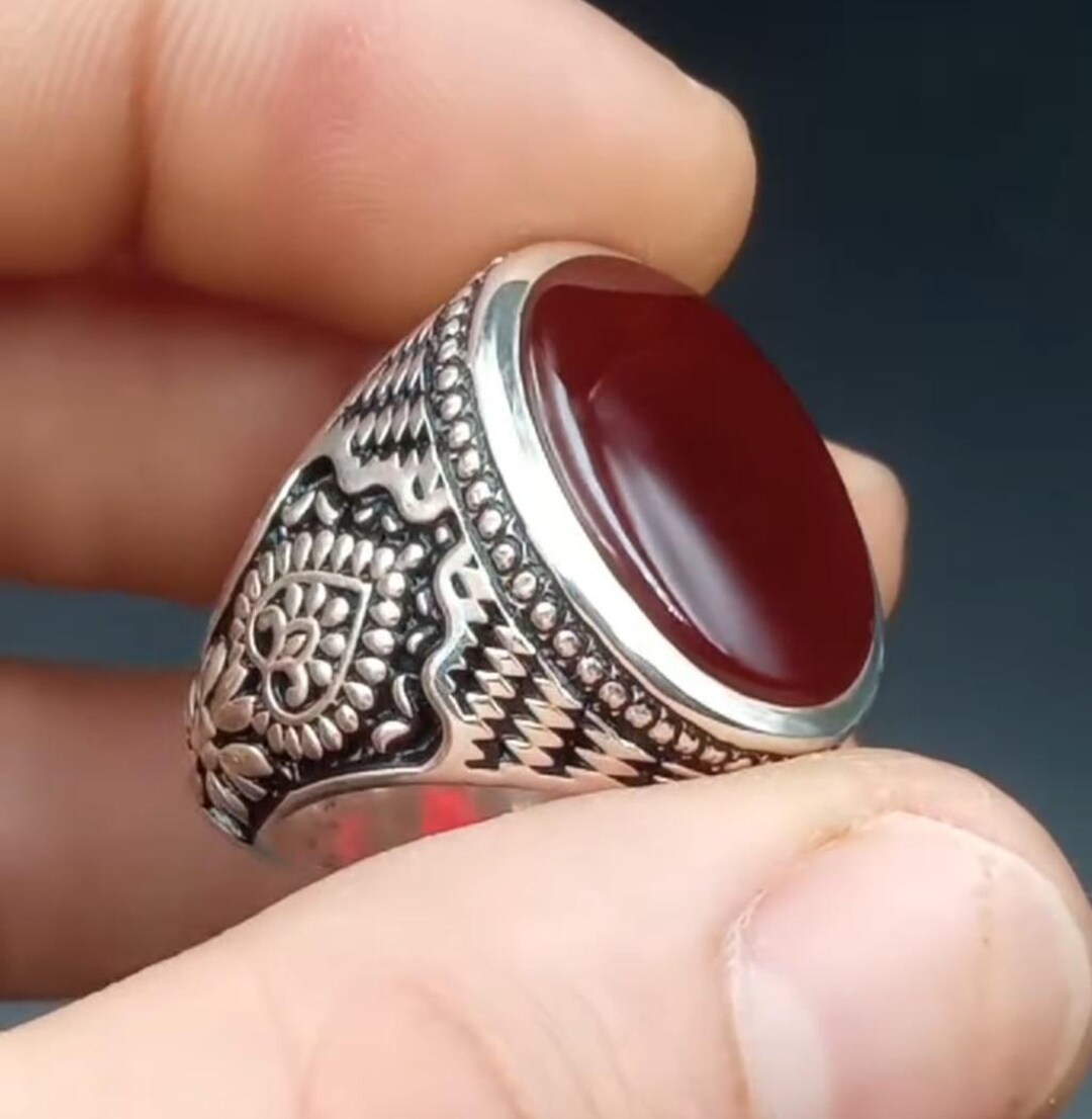 Abad Rarr Natural Rare Yemeni Aqeeq Ring Shifat Al Abad Carnelian Ring Red Blood ...