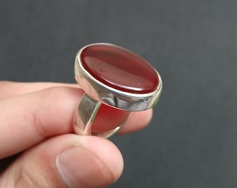 Anillo Aqeeq yemení rojo natural, anillo de cornalina Shifat Al Abad, anillo de piedra de ágata yemení de sangre roja, anillo de piedra Aqeeq hecho a mano en plata de ley 925.