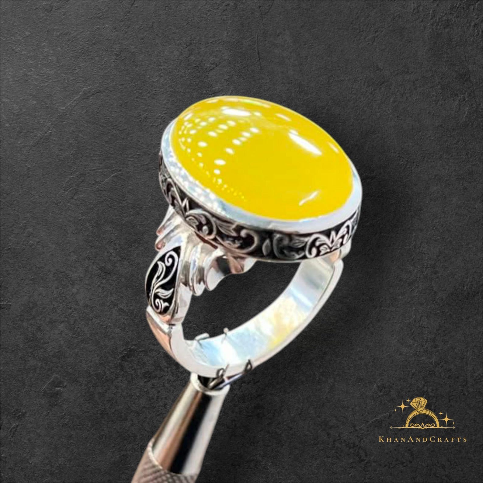 Shams Rind Natural Yellow Yemeni Aqeeq Ring for Men – Sharf Al Shams Agate ...