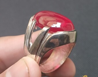 Labor erstellt großen Cabochon Rubin Edelstein Ring 925 Sterling Silber handgemachte Oval Rubin Stein Taubenblut Rubin Ring Anari Yaqoot Ring für Männer