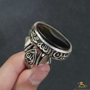 Handmade Sterling Silver Yemeni Agate Ring: Islamic Calligraphy Jewelry