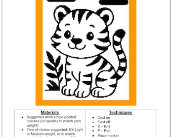 Padrão de tricô para cobertor de bebê tigre em PDF