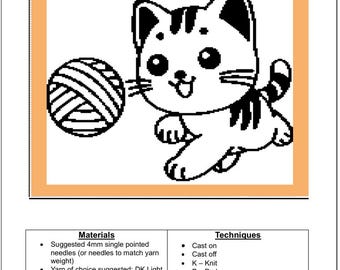Playful Kitten Baby Blanket Knitting Pattern PDF
