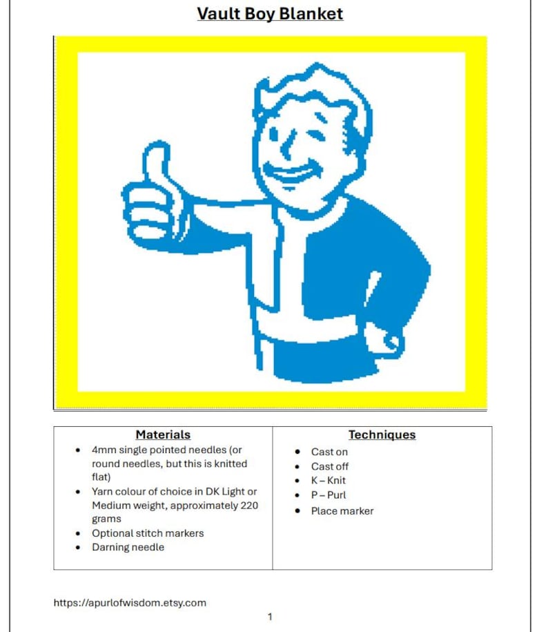 Vault Boy Baby Blanket Knitting Pattern - Etsy