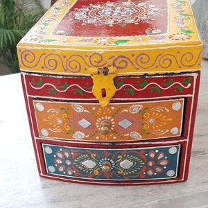 Indian Traditional Multicolor Wooden Vanity Box/Mirror Work/Jewelry Box/2 Drawers/Multipurpose Storage Box/Folk Art/Handmade Dresser Box