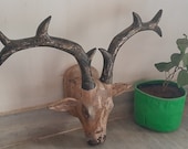Old Wooden Deer Head Wall Mount Painted Wall Hanging Reindeer Head Statue Indian Wall Decor Home Decor Animal Face Figurine Indian Furniture