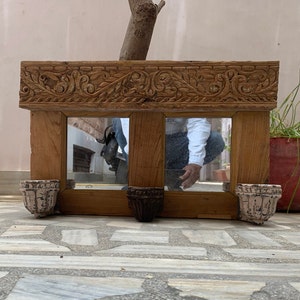 Antique Wooden Wall Hanging Candle Holder/Old Hand Carved Rustic Wall Decor/Home Decor/Candlestick Holder/Indian Furniture/Iron Hooks Pair