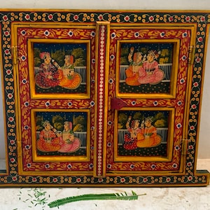 Jharokha Holzfenster/Handgemachtes handgemaltes Jharokha/Wandbehang Jharokha/Wanddekor/Festivaldekoration/Rajasthani Royals Rahmen/indisches Kunsthandwerk