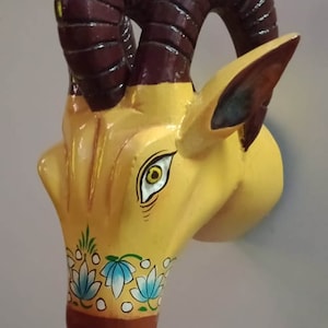 Wooden Cow Head/Painted Nandi/Face Mask Wall Decor/L-7.5&quot; X W-6&quot; X 10&quot;/ Home Decor/Wall Hanging/Vintage Indian Style/Festival Decoration