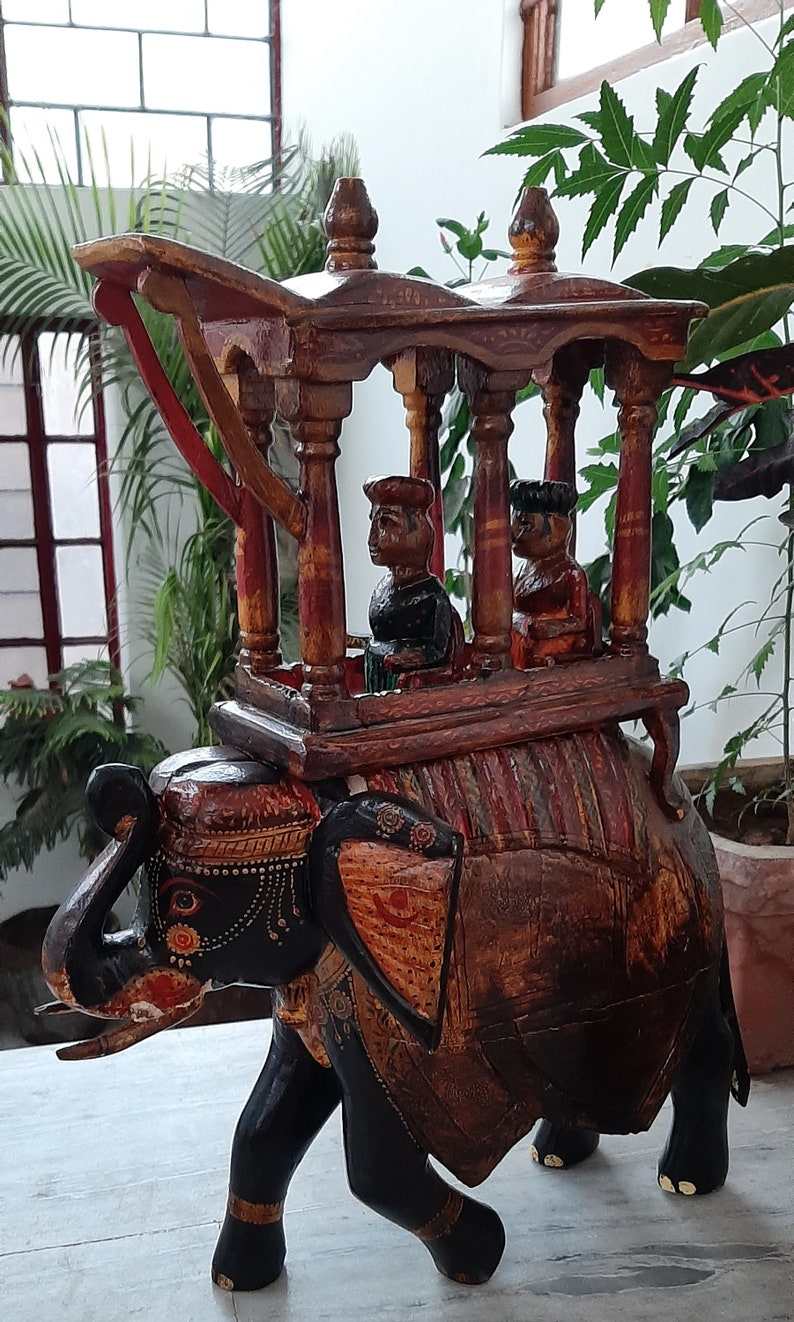 Hand Carved Mango Wood Elephant Statue: Vintage Indian Decor - Etsy