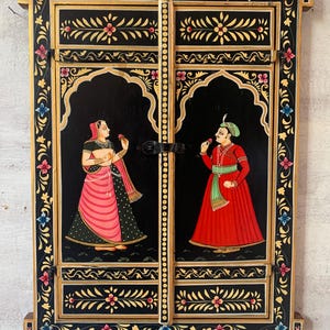 Handcrafted Wooden Jharokha With Raja Rani Painting/Traditional Indian Wall Hanging Frame/Heritage Wall Decor/Rajasthani Folk Art Home Decor