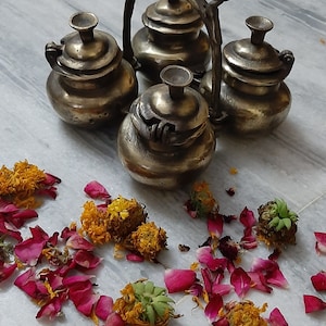 Antique Brass Spice Box/Original Round Masala Box/Kitchen Decor Containers/Beautiful Engraved Handis/Indian Traditional Old Box/Home Decor