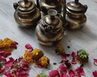 Antique Brass Spice Box/Original Round Masala Box/Kitchen Decor Containers/Beautiful Engraved Handis/Indian Traditional Old Box/Home Decor