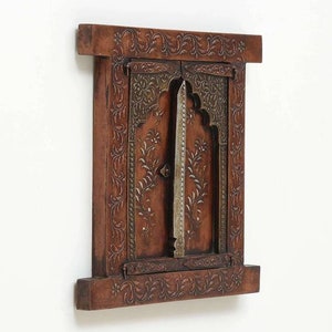 Handmade Wooden Wall Window/Wall Hanging Jharokha/Home Decor/Embossed Painted Jharokha/Wooden Ethnic Frame/Indian Furniture/Antique Finish image 4