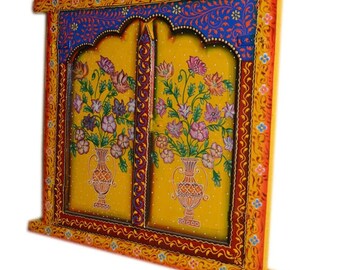 ☆ジャロカ☆インド ヴィンテージ 手描き木製装飾扉 手描きの木製ジャロカ：アンティークなインドの窓壁装飾 - Etsy 日本