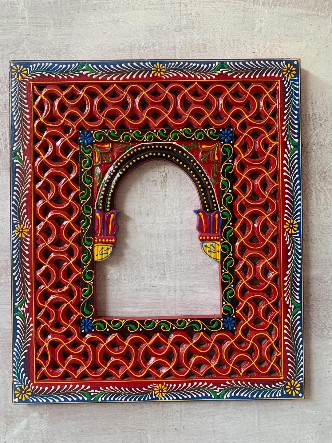 Indian Window Frame Wall Hanging Indian Mehrab Frame/decorative Jharokha Hand-painted ...