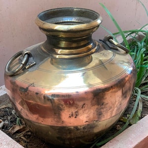 Brass Antique Pot/Drinking Water Vessel With Handles/Water Pot/Brass Copper Mixed Storage Container/Old Kitchen Pot/Indian Traditional Mutka