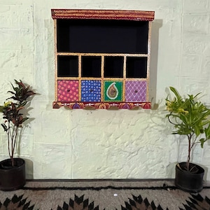 Handcrafted Wooden Cupboards/Wall Hanging Cabinets/Wooden Handicraft Almirahs/Home Decor/Home Storage Solutions/Embossed Painted Indian Box