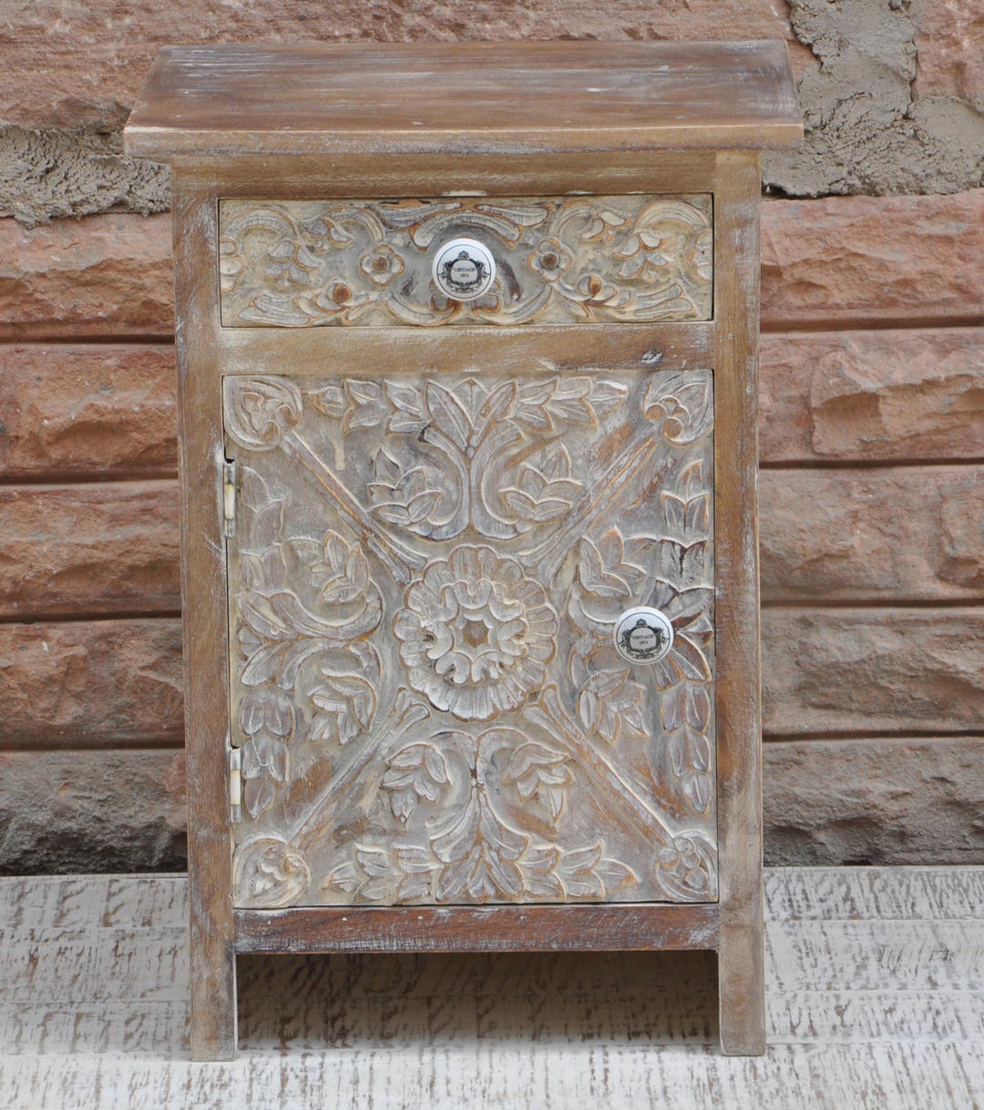 Handcrafted Mango Wood Nightstand: White Bedside Table With Drawer - Etsy