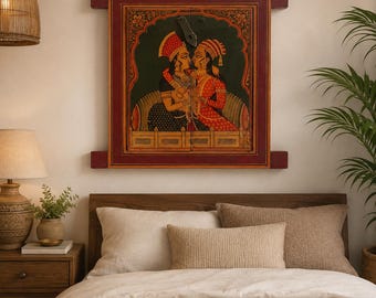 手描きの木製窓、インドの民芸壁装飾、伝統的なラジャスタン風ホームデコレーション