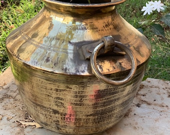 Brass Planter with Antique-Style Handles/Classic Accent Piece for Home & Garden/Beautiful Brass Water Pot/Handcrafted Brass Vessel Container