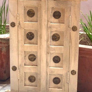 Hand Carved Antique Finish Frame/Heavy Brass Fitted Wall Door/Decorative Hanging Window Frame/Heritage Wall Decor/Painted Wooden Window