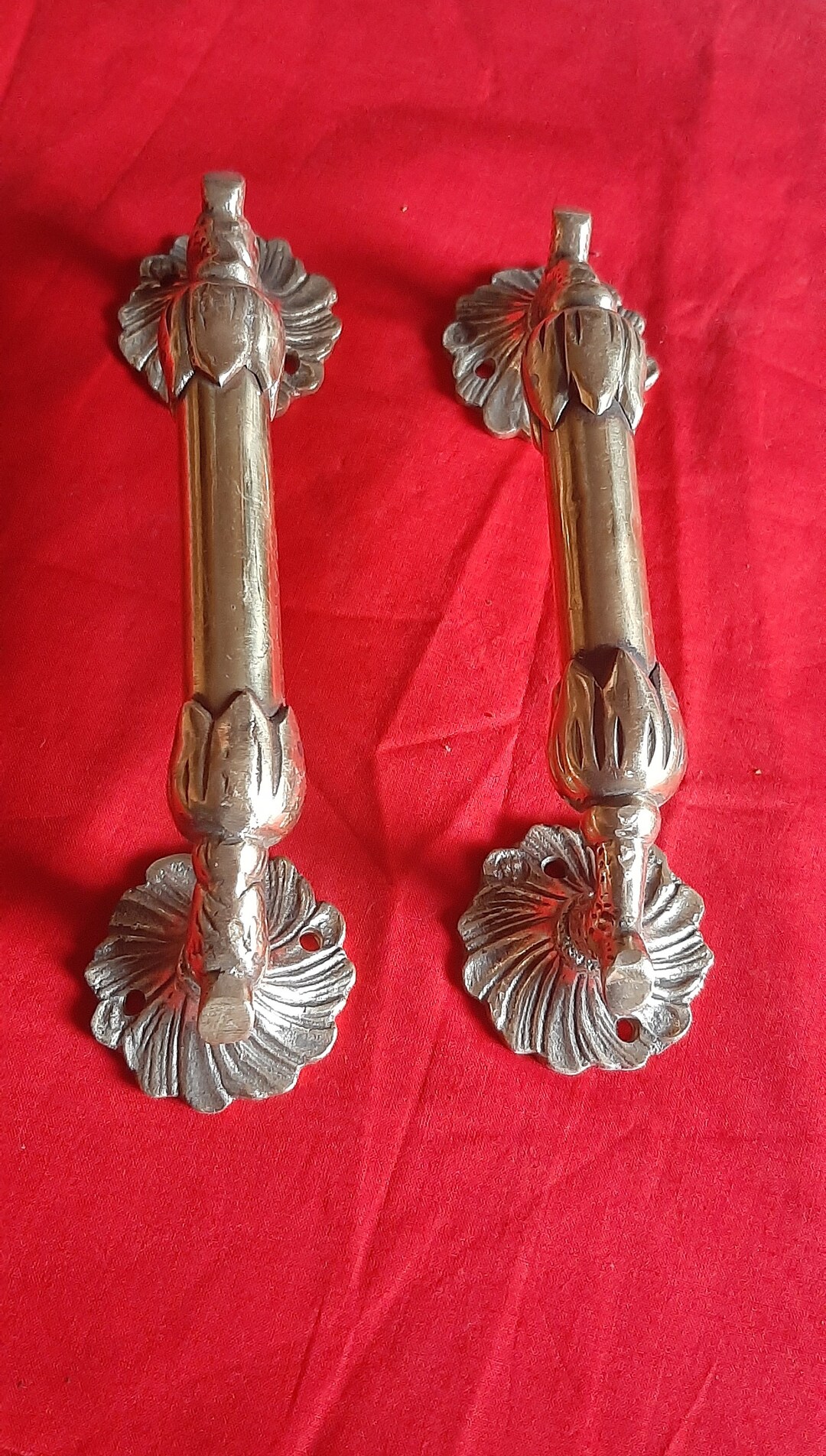 Brass Door Handles/pair of Door Pulls/floral Door Handle/hand Carved