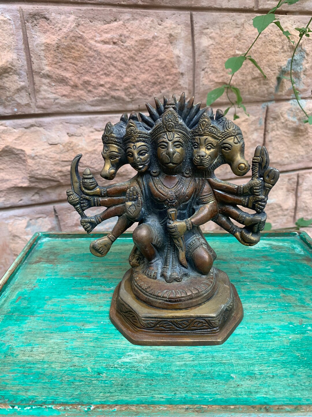 Brass Panchmukhi Hanuman Bajrangbali Bhagwan Sitting Religious Etsy