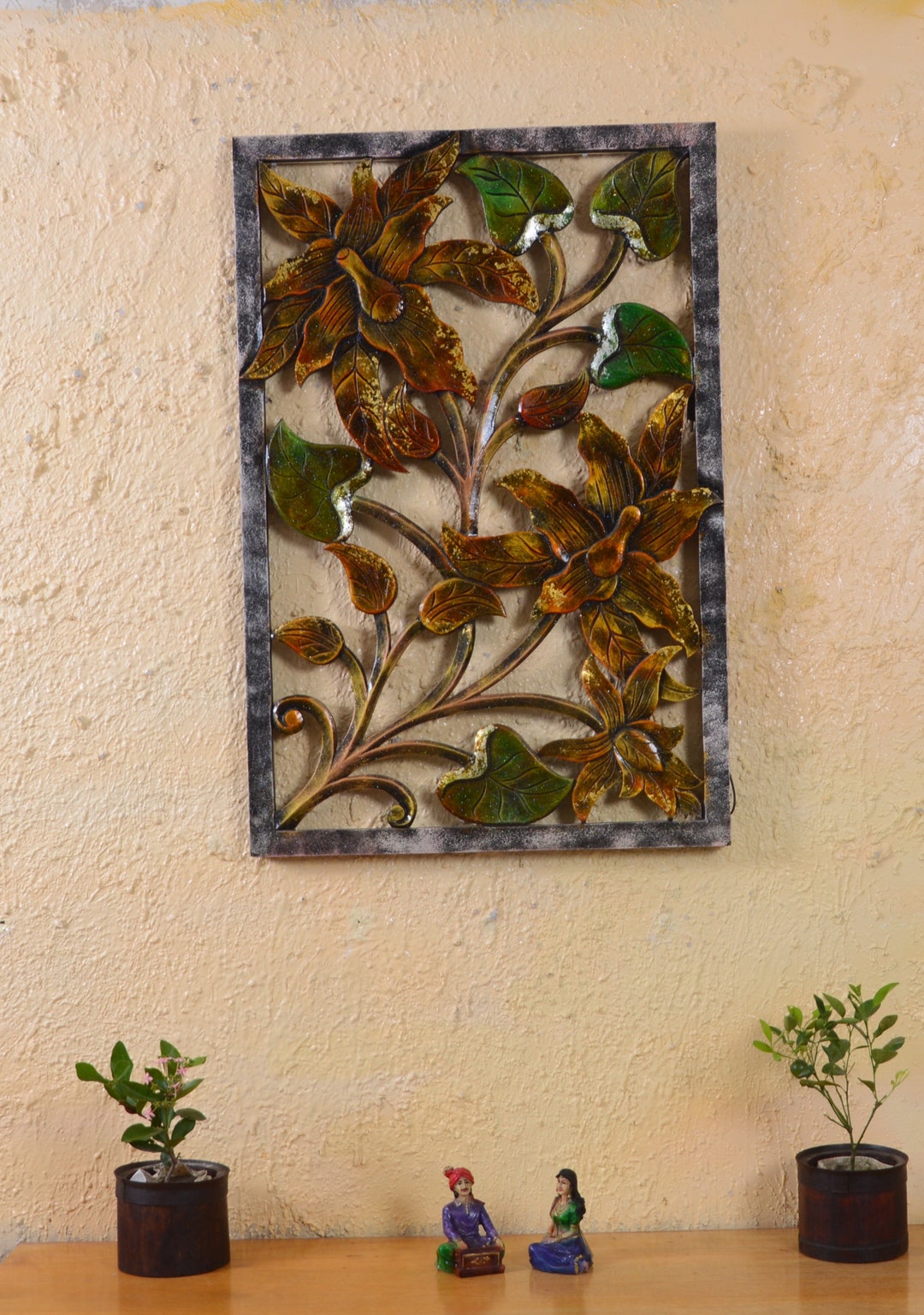 Hand Carved Floral Wall Hanging, Wooden Panel, Home Decor Wall Panel ...