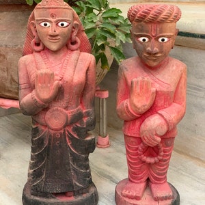 Hand Carved Local God Goddess Figurine/Vintage Wooden Man Woman Statue/Old Condition Home Decor/Indian Folk Art Figure/Indian Handicrafts