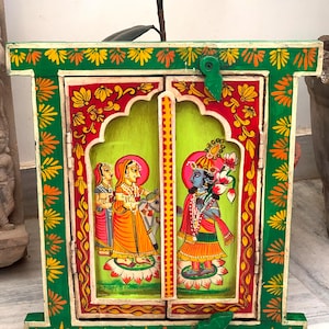 Hand Painted Radha Krishna Window/Wooden Wall Hanging Jharokha/Miniature Painted Frame/Festival Decor/Wall Decor/Indian Art/Small Window