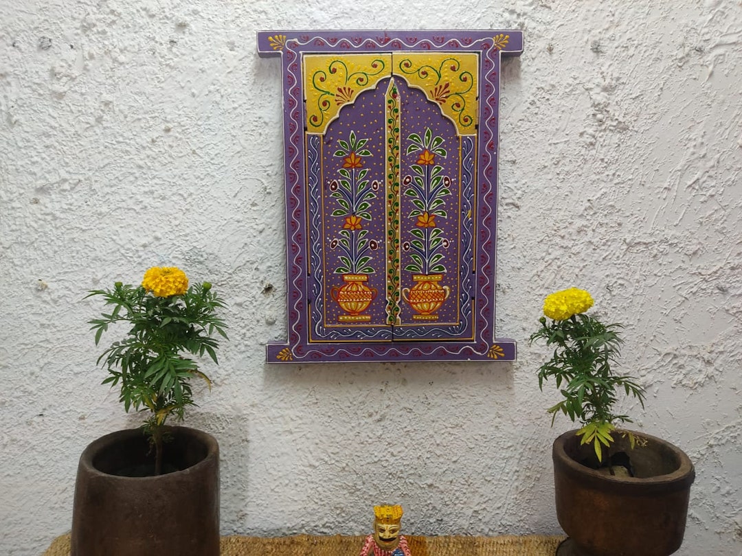 Indian Window Frame Purple Embossed Jharokha: Hand-carved Indian Window Frame Wall Decor - Etsy