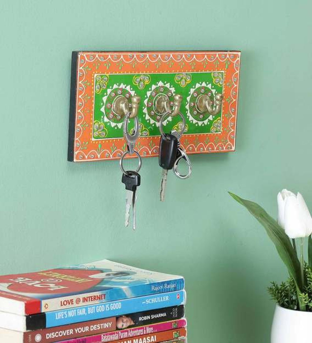 Wooden Novelty Hand Painted Wall Key Holder in Multicolor /wooden Hook