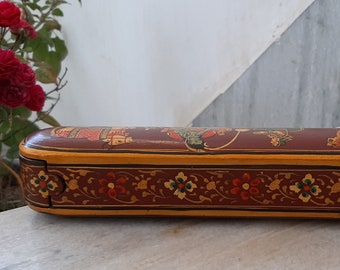 Vintage Wooden Lord Shiva Painted Pencil Box/Handcrafted Natural Color Indian Painting/Home Decor/Traditional Trinket Box/Storage Gift