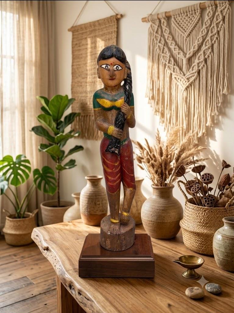 ヴィンテージの手彫り木製女性像 | インドの民芸彫刻 - Etsy 日本