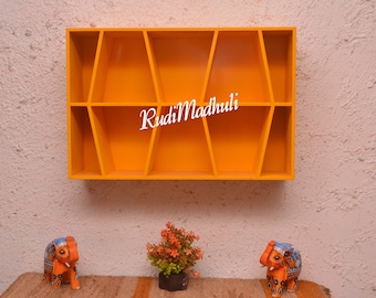 Handmade Indian Mango Wood Wall Shelf: Painted Decorative Cabinet