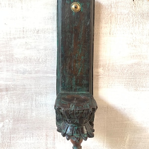 Antique Wooden Wall Hanging Candle Holder/Old Hand Carved Rustic Wall Decor/Home Decor/Candlestick Holder/Indian Furniture/Iron Hooks Pair