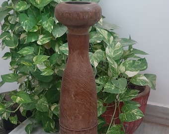 Hand Carved Antique Wooden Candle Holder: Indian Festival Decor