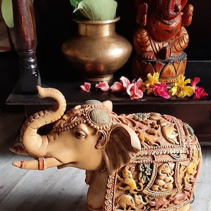 Elephant Statue/Carved Resin Elephant Figurine/Home Decor/Home And Living/Handcrafted Animal Figure/Indian Gifts/Colorful Elephant Art