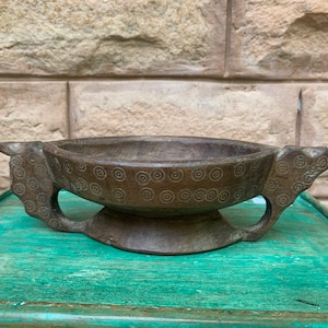 Wooden Opium Water Bowl/Antique Old Oval Shape Container/Vintage Opium Bowl/Hand Carved Old Original Bowl/Home Decor/Wood Bowl