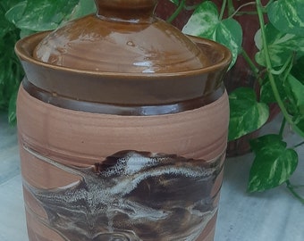Handmade Brown Ceramic Pickle Jar: Indian Achaar Bharni Food Container