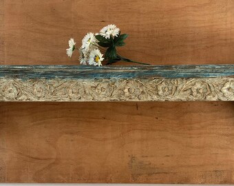 Hand Carved Wood Wall Shelf: Vintage Indian Decor